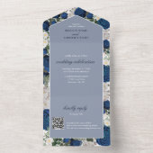 ブルーモダンフローラウォーターカラーエレガントな結婚式 オールインワン招待状 (内側)