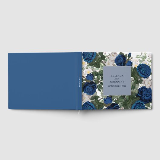 ブルーモダンフローラウォーターカラーエレガントな結婚式 ゲストブック (全面)