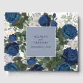 ブルーモダンフローラウォーターカラーエレガントな結婚式 ゲストブック (正面)