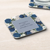 ブルーモダンフローラウォーターカラーエレガントな結婚式 コースター (左側)