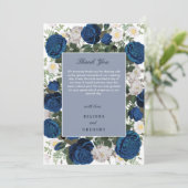 ブルーモダンフローラウォーターカラーエレガントな結婚式 サンキューカード (スタンド正面)