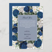 ブルーモダンフローラウォーターカラーエレガントな結婚式 サンキューカード (正面/裏面)