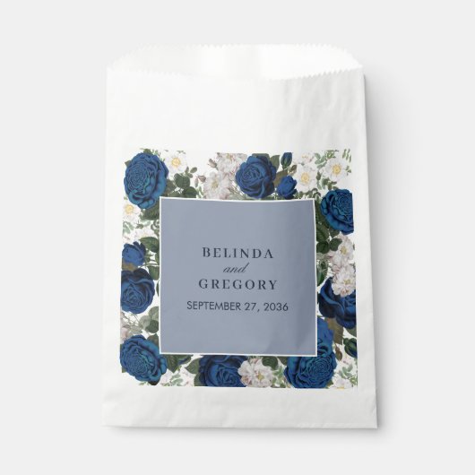 ブルーモダンフローラウォーターカラーエレガントな結婚式 フェイバーバッグ (正面)