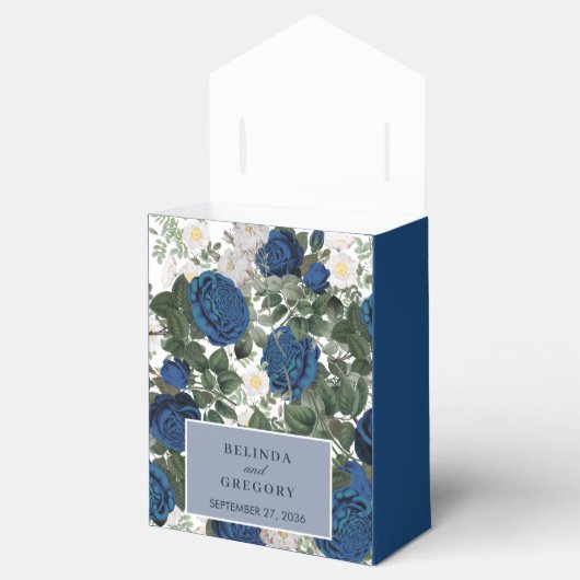 ブルーモダンフローラウォーターカラーエレガントな結婚式 フェイバーボックス (オープン)