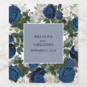 ブルーモダンフローラウォーターカラーエレガントな結婚式 ワインラベル (シングルラベル)