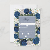 ブルーモダンフローラウォーターカラーエレガントな結婚式 出欠カード (正面)