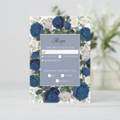 ブルーモダンフローラウォーターカラーエレガントな結婚式 出欠カード (スタンド正面)