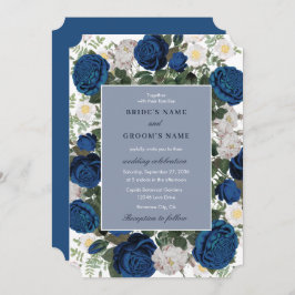 ブルーモダンフローラウォーターカラーエレガントな結婚式 招待状