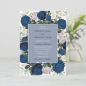 ブルーモダンフローラウォーターカラーエレガントな結婚式 招待状 (スタンド正面)