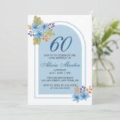 ブルーモダンフローラウォーター色Any Age誕生日 招待状 (スタンド正面)