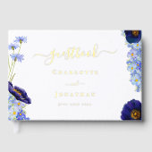 ブルーモダンフローラゴールド結婚フォイル ゲストブック (正面)