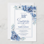 ブルーモダンフローラサプライズ18thバースデーパーティー 招待状 (正面)