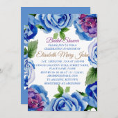 ブルーモダンフローラフレームブライダルシャワー招待 招待状 (正面/裏面)