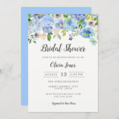 ブルーモダンフローラブライダルシャワーカード 招待状 (正面/裏面)