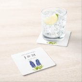 ブルーモダンフローラブルーボンネットカスタムウェディング スクエアペーパーコースター (インサイチュ)