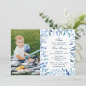 ブルーモダンフローラボーイ2ndバースデーフォト 招待状 (スタンド正面)