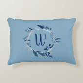 ブルーモダンフローラリースモカスタムノグラム アクセントクッション (正面)