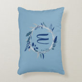 ブルーモダンフローラリースモカスタムノグラム アクセントクッション (正面(垂直))