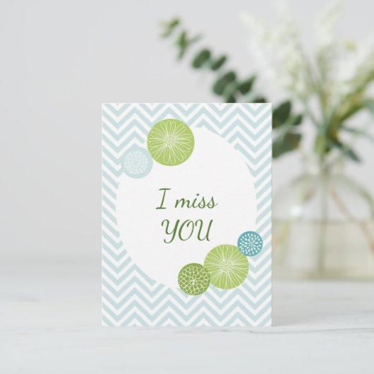 ブルーモダンフローラ抽象芸術カスタム文字 ポストカード (スタンド正面)