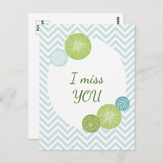 ブルーモダンフローラ抽象芸術カスタム文字 ポストカード (正面/裏面)