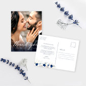 ブルーモダンフローラ結婚の感謝 ポストカード