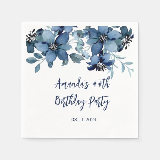 ブルーモダンフローラ誕生会 スタンダードカクテルナプキン (正面)