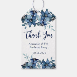 ブルーモダンフローラ誕生日会ありがとう ギフトタグ