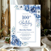 ブルーモダンフローラ100th誕生日パーティー 招待状