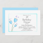 ブルーモダンフローラ18th誕生日ディナーパーティー 招待状 (正面/裏面)