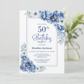 ブルーモダンフローラ50th誕生日パーティー 招待状 (スタンド正面)