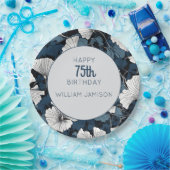 ブルーモダンフローラ75th誕生日パーティー ペーパープレート (パーティー)