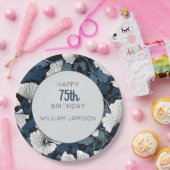 ブルーモダンフローラ75th誕生日パーティー ペーパープレート (パーティー)