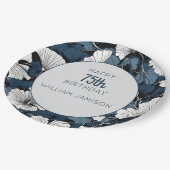 ブルーモダンフローラ75th誕生日パーティー ペーパープレート (アングル)