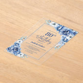 ブルーモダンフローラ80th誕生日パーティー アクリル招待状 (レイダウン)