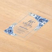 ブルーモダンフローラ85th誕生日パーティー アクリル招待状 (レイダウン)