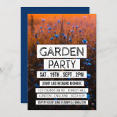 ブルーモダンフローラ、ガーデンパーティー 招待状 (正面/裏面)