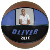 ブルーモダンブラック名前をカスタムする文字写真 バスケットボール (正面)