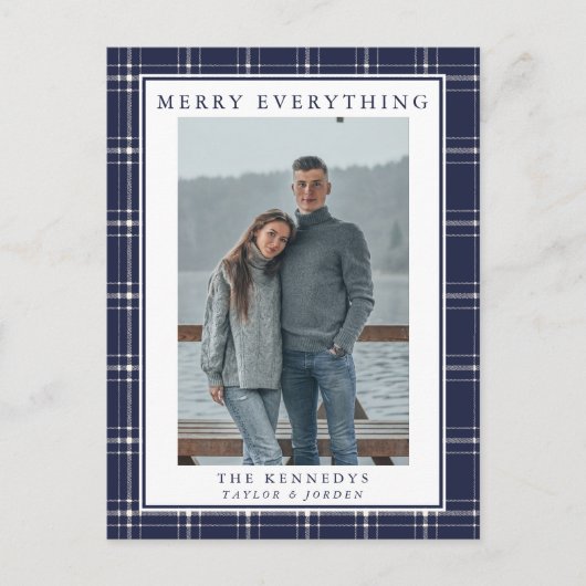 ブルーモダンプ素朴ライド写真クリスマスカード ポストカード (正面)