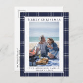 ブルーモダンプ素朴ライド写真クリスマスカード ポストカード (正面/裏面)