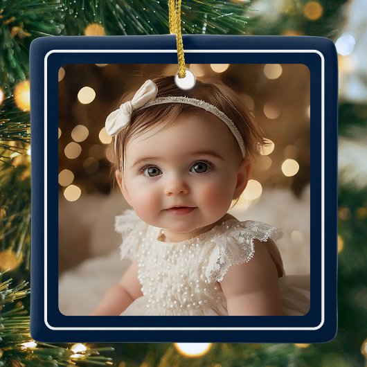 ブルーモダンベビーフォトミニマルな休日の写真 セラミックオーナメント