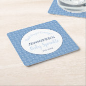 ブルーモダンベビー散布パーティーありがとう スクエアペーパーコースター (アングル)