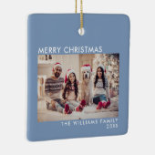 ブルーモダンホリデーフォトメリークリスマス セラミックオーナメント (右)