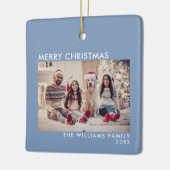 ブルーモダンホリデーフォトメリークリスマス セラミックオーナメント (左)