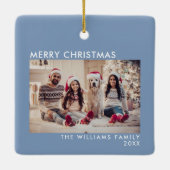 ブルーモダンホリデーフォトメリークリスマス セラミックオーナメント (裏面)