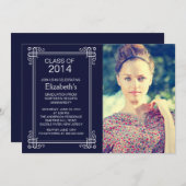 ブルーモダンホワイトフォト卒業パーティー招待状 招待状 (正面/裏面)