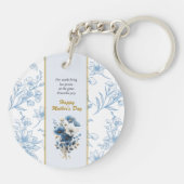 ブルーモダンホワイトフローラハッピーマザーズの日 キーホルダー (裏面)