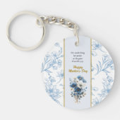 ブルーモダンホワイトフローラハッピーマザーズの日 キーホルダー (正面)