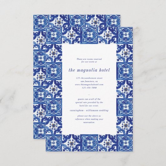 ブルーモダンホワイトメディテラン結婚ズアコモデーション エンクロージャーカード (正面/裏面)