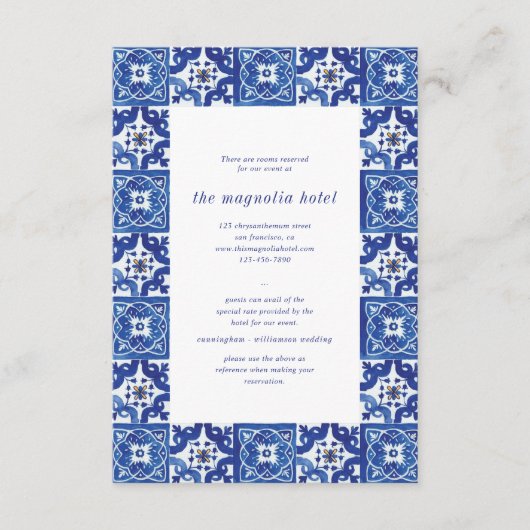 ブルーモダンホワイトメディテラン結婚ズアコモデーション エンクロージャーカード (正面)