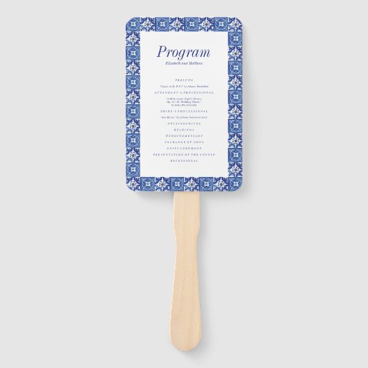 ブルーモダンホワイト地中海の結婚式 プログラム ハンドファン (正面)